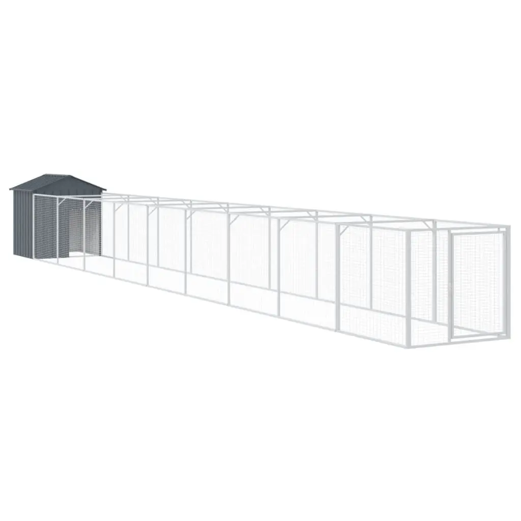 Dog Kennel Anthracite Galvanised Steel Outdoor House with Extended Run