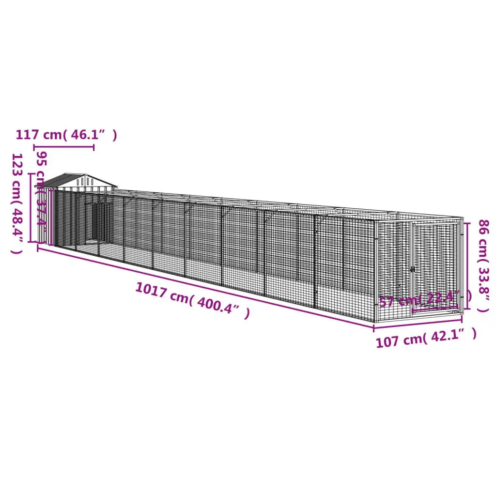 Dog Kennel Anthracite Galvanised Steel Outdoor House with Extended Run