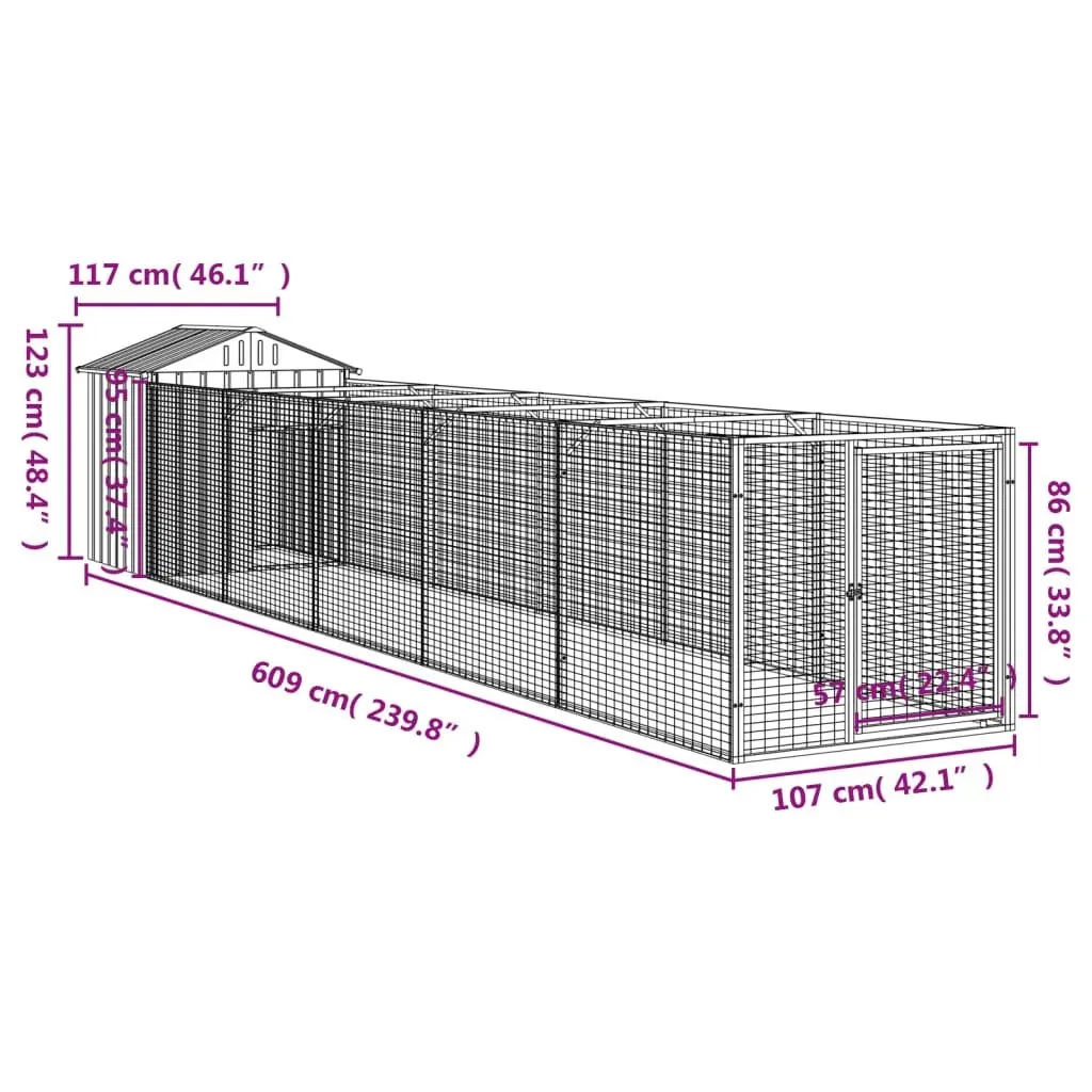 Dog House Grey Galvanised Steel Extended Run Mesh Enclosure