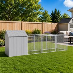 Dog House with Run in Galvanised Steel