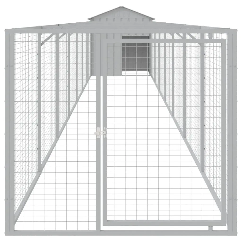 Dog House Grey Galvanised Steel Outdoor Kennel with Extended Run