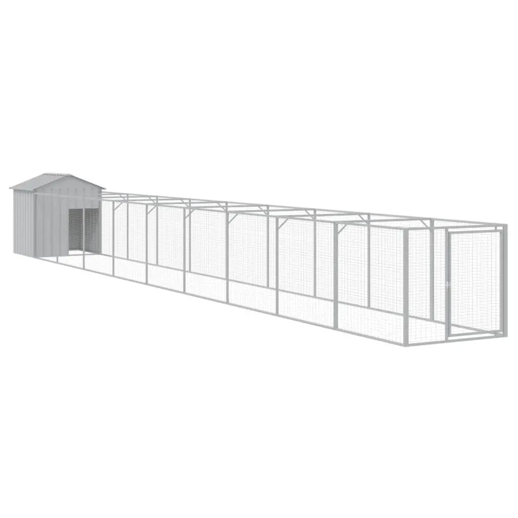 Dog House Light Grey Galvanised Steel Outdoor with Run Mesh Roof