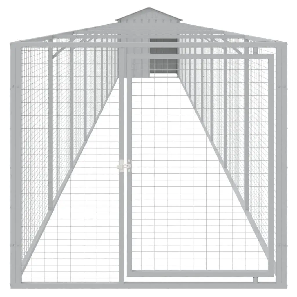 Dog House Light Grey Galvanised Steel Outdoor with Run Mesh Roof