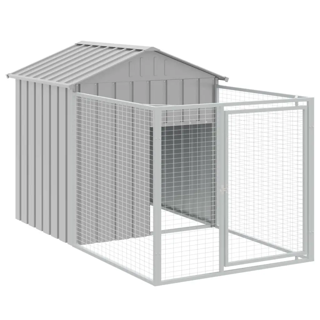 Dog House Light Grey Galvanised Steel Outdoor with Run Mesh Roof