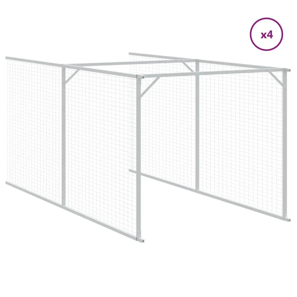 Dog House Light Grey Galvanised Steel Outdoor with Run Mesh Roof