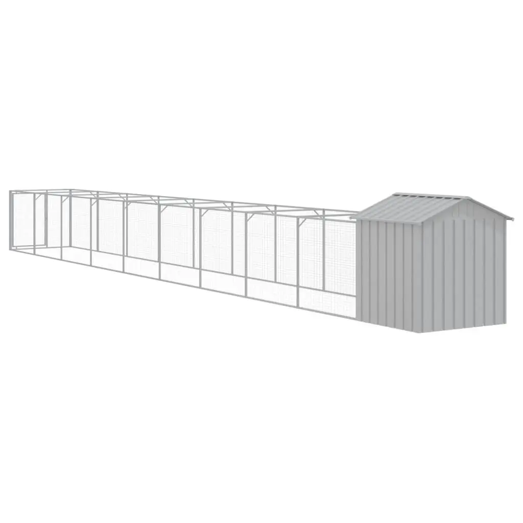 Dog House Light Grey Galvanised Steel Outdoor with Run Mesh Roof