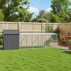 Chicken Cage with Run Anthracite 117x609x123 cm Galvanised Steel Coop Hen House