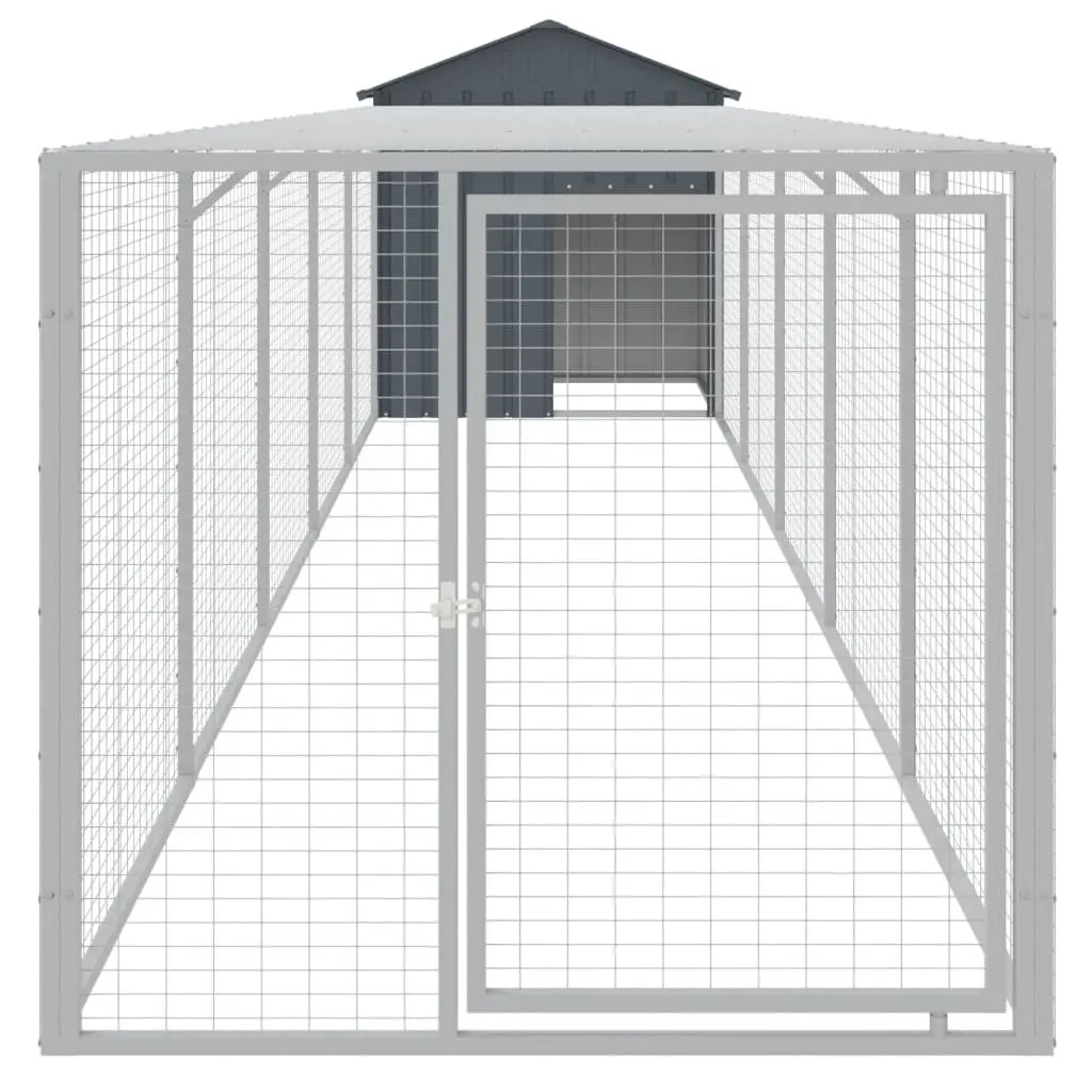 Chicken Cage Anthracite 117x609x123 cm Galvanised Steel Coop with Run