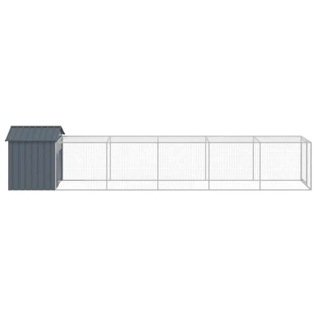 Chicken Cage Anthracite 117x609x123 cm Galvanised Steel Coop with Run