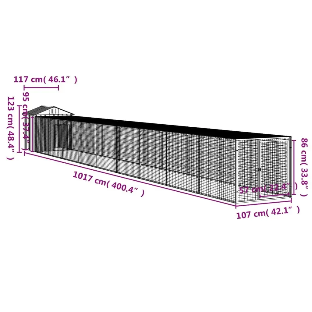 Chicken Cage Anthracite Small Animal Habitat Galvanised Steel with Run