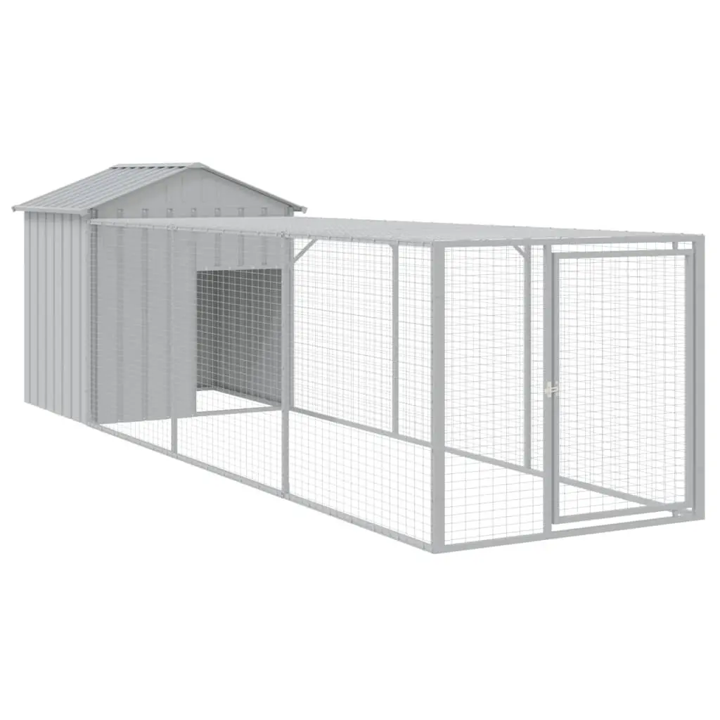 Chicken Cage Grey 117x405x123 cm Galvanised Steel Coop with Extended Run