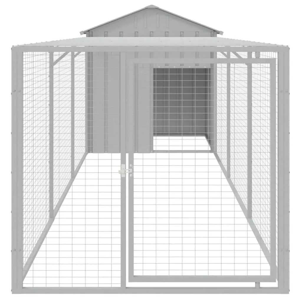 Chicken Cage Grey 117x405x123 cm Galvanised Steel Coop with Extended Run