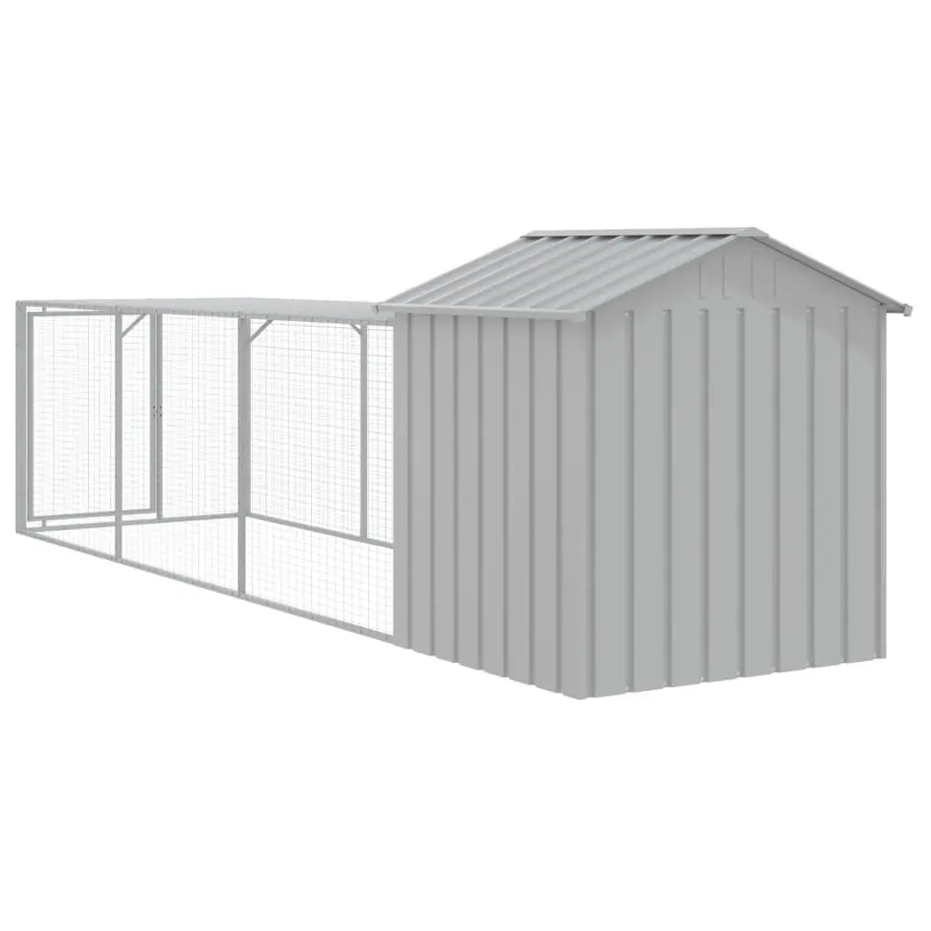 Chicken Cage Grey 117x405x123 cm Galvanised Steel Coop with Extended Run