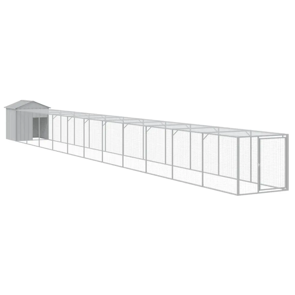 Chicken Cage with Run Light Grey Galvanised Steel Small Animal Habitat Coop