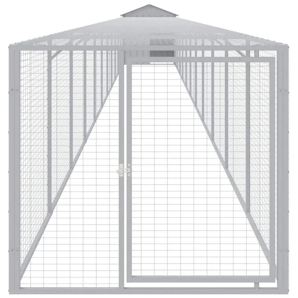 Chicken Cage with Run Light Grey Galvanised Steel Small Animal Habitat Coop