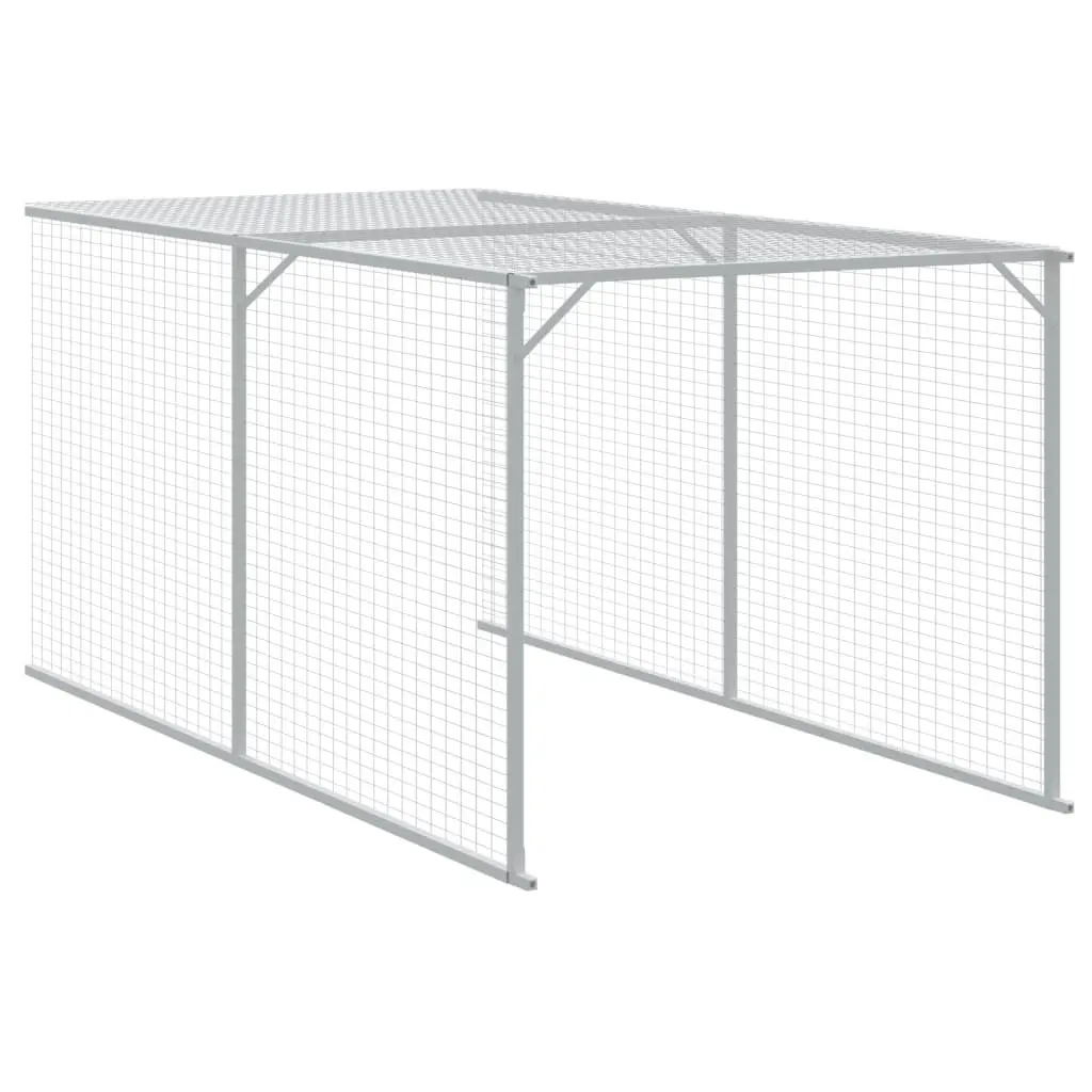 Chicken Cage with Run Light Grey Galvanised Steel Small Animal Habitat Coop