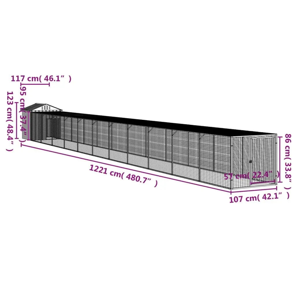 Chicken Cage with Run Light Grey Galvanised Steel Small Animal Habitat Coop