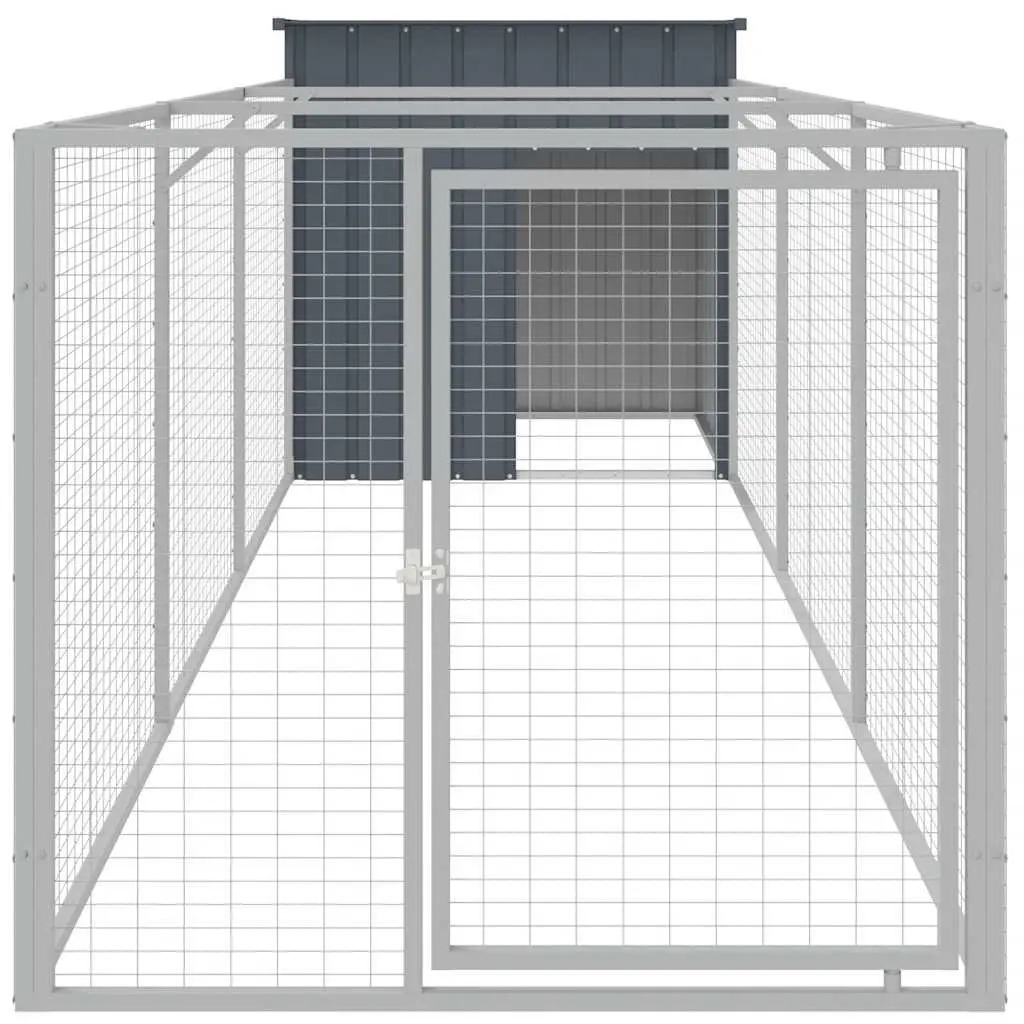 Dog House with Run Anthracite Galvanised Steel Outdoor Pet Cage Kennel Exercise