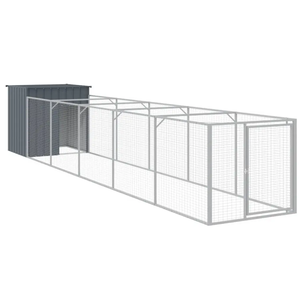 Dog House with Run Anthracite Galvanised Steel Outdoor Kennel Enclosure