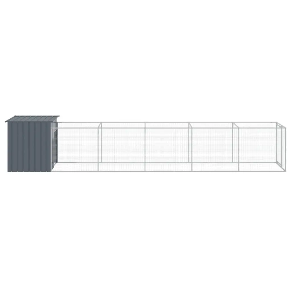 Dog House with Run Anthracite Galvanised Steel Outdoor Kennel Enclosure