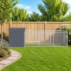 Efficient Dog House with Run in Galvanised Steel