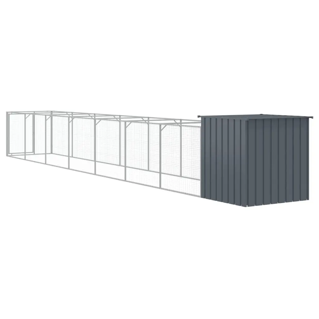 Outdoor Dog Kennel with Run Anthracite Galvanised Steel Durable Shelter 110x81x110cm