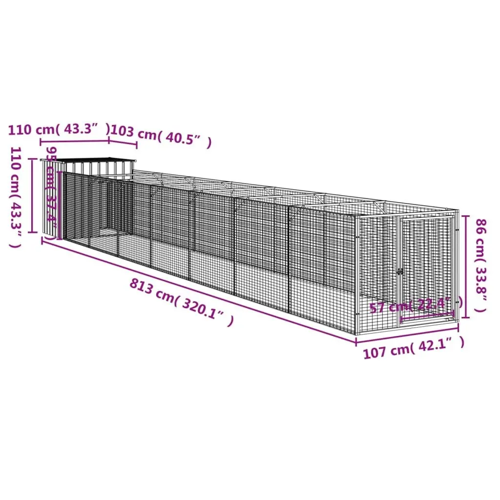 Outdoor Dog Kennel with Run Anthracite Galvanised Steel Durable Shelter 110x81x110cm
