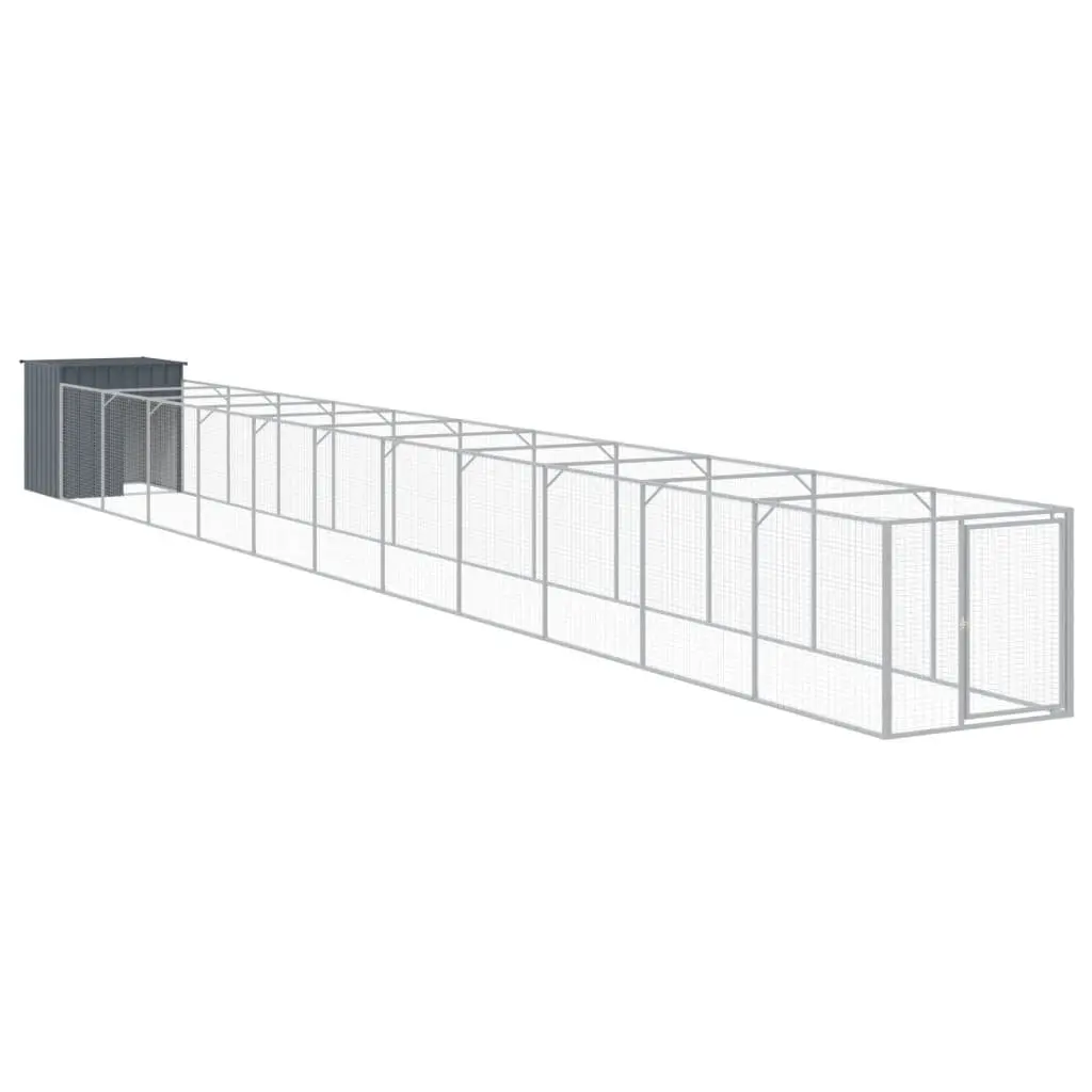 Outdoor Pet Kennel Anthracite 110x122x110cm Galvanised Steel Dog House with Run for Safety and Comfort