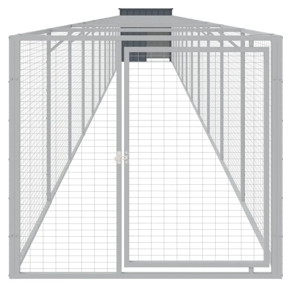 Outdoor Pet Kennel Anthracite 110x122x110cm Galvanised Steel Dog House with Run for Safety and Comfort