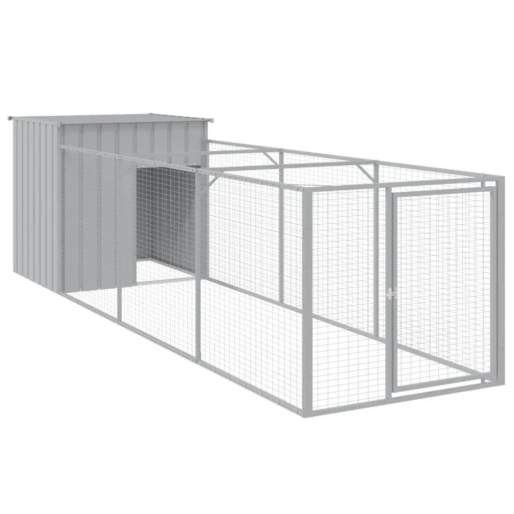 Outdoor Dog Kennel Light Grey Galvanised Steel Enclosure with Run Sturdy Construction for Playing and Exercising