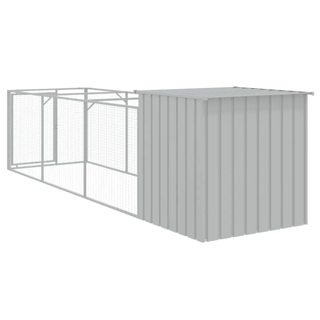 Outdoor Dog Kennel Light Grey Galvanised Steel Enclosure with Run Sturdy Construction for Playing and Exercising
