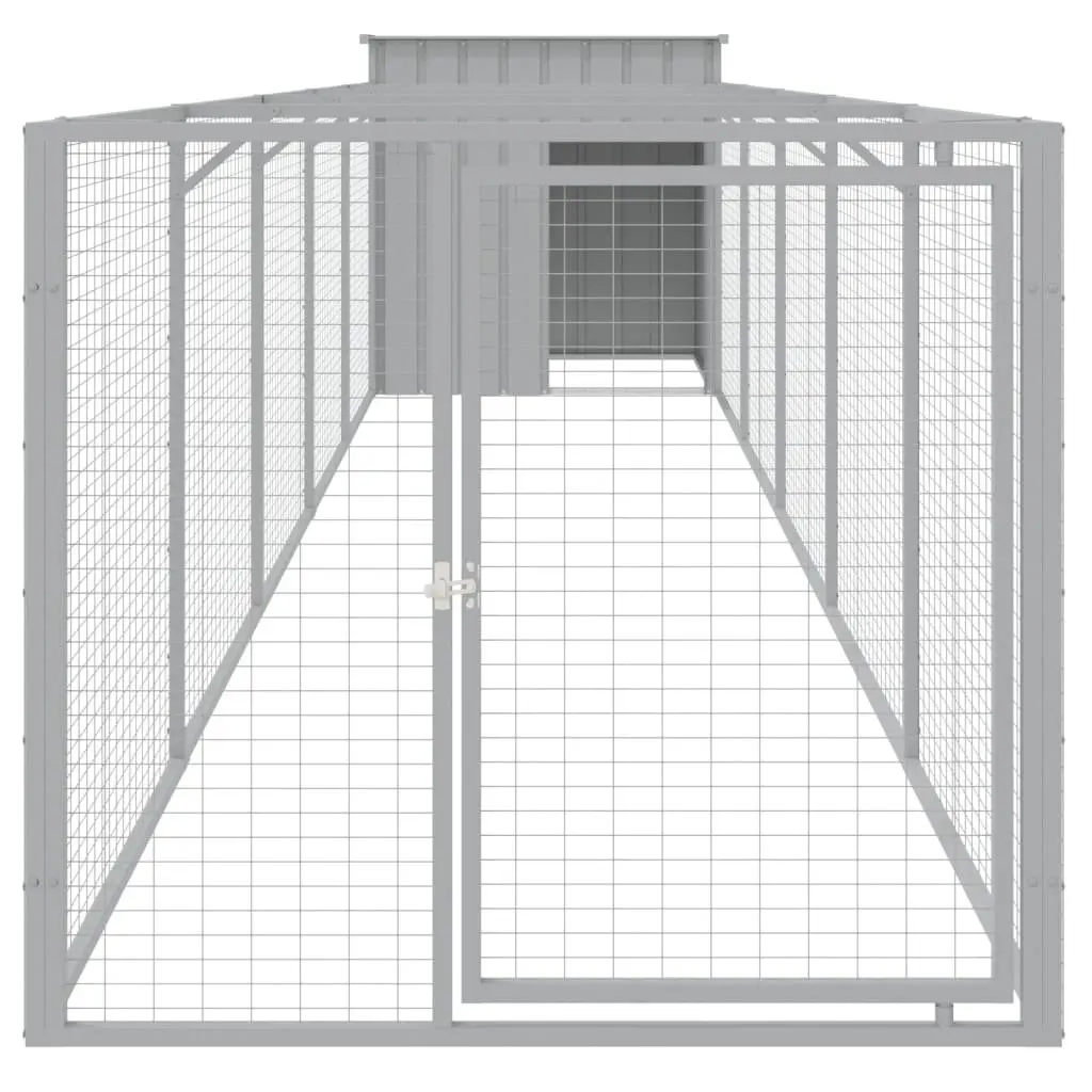Outdoor Pet Kennel Light Grey Galvanised Steel Spacious Dog House with Run
