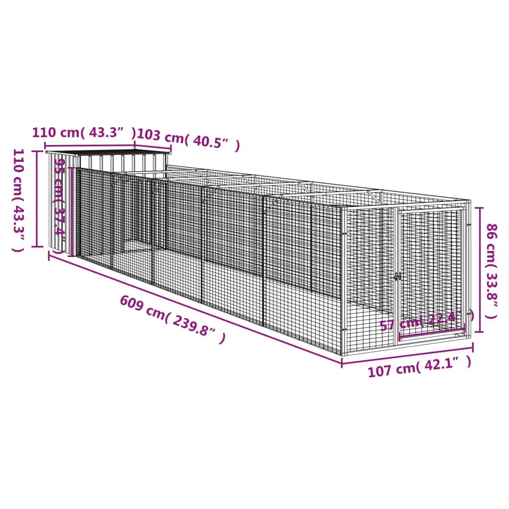 Outdoor Pet Kennel Light Grey Galvanised Steel Spacious Dog House with Run