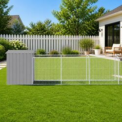 Compact Dog House with Run – Light Grey