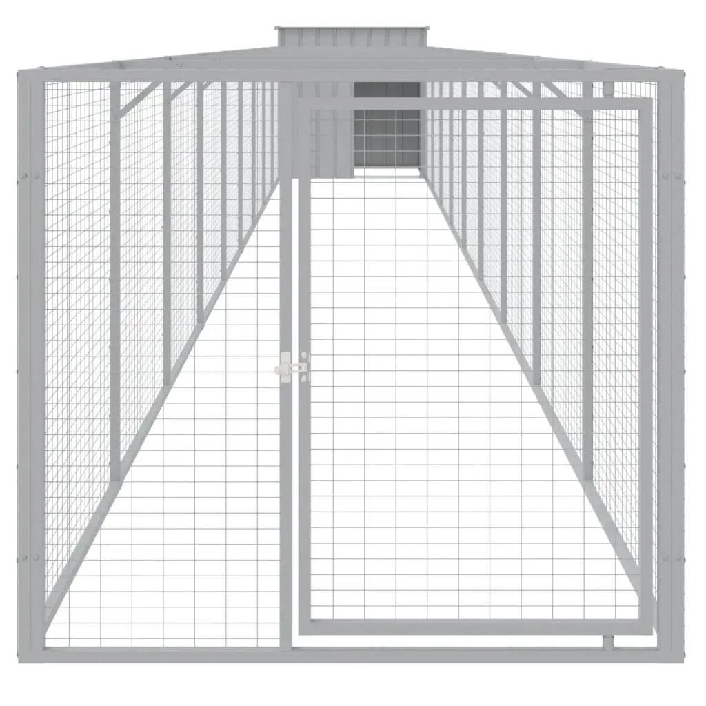 Dog Kennel Grey Outdoor with Run Galvanised Steel Weather Protection
