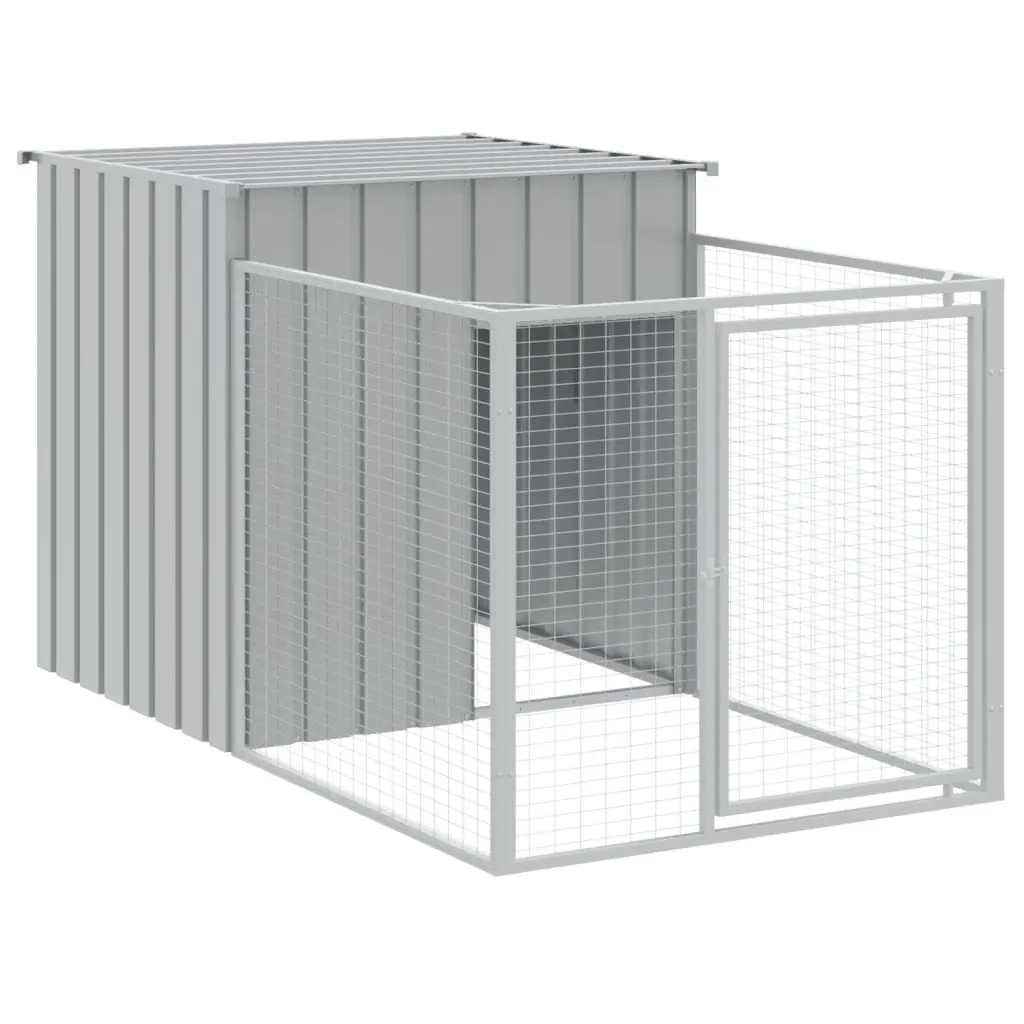 Dog Kennel Grey Outdoor with Run Galvanised Steel Weather Protection