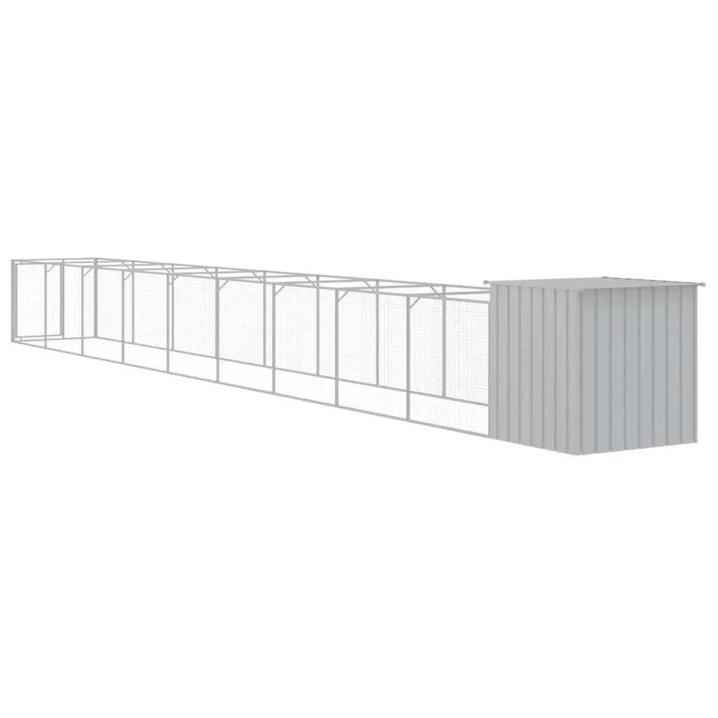 Dog Kennel Grey Outdoor with Run Galvanised Steel Weather Protection