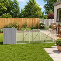 Dog House with Run Outdoor Pet Kennel Cage Enclosure Grey Galvanised Steel