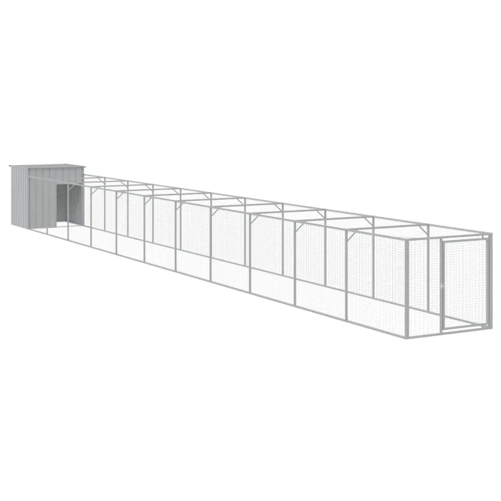 Dog House Grey Galvanised Steel Outdoor Pet Kennel with Extended Run