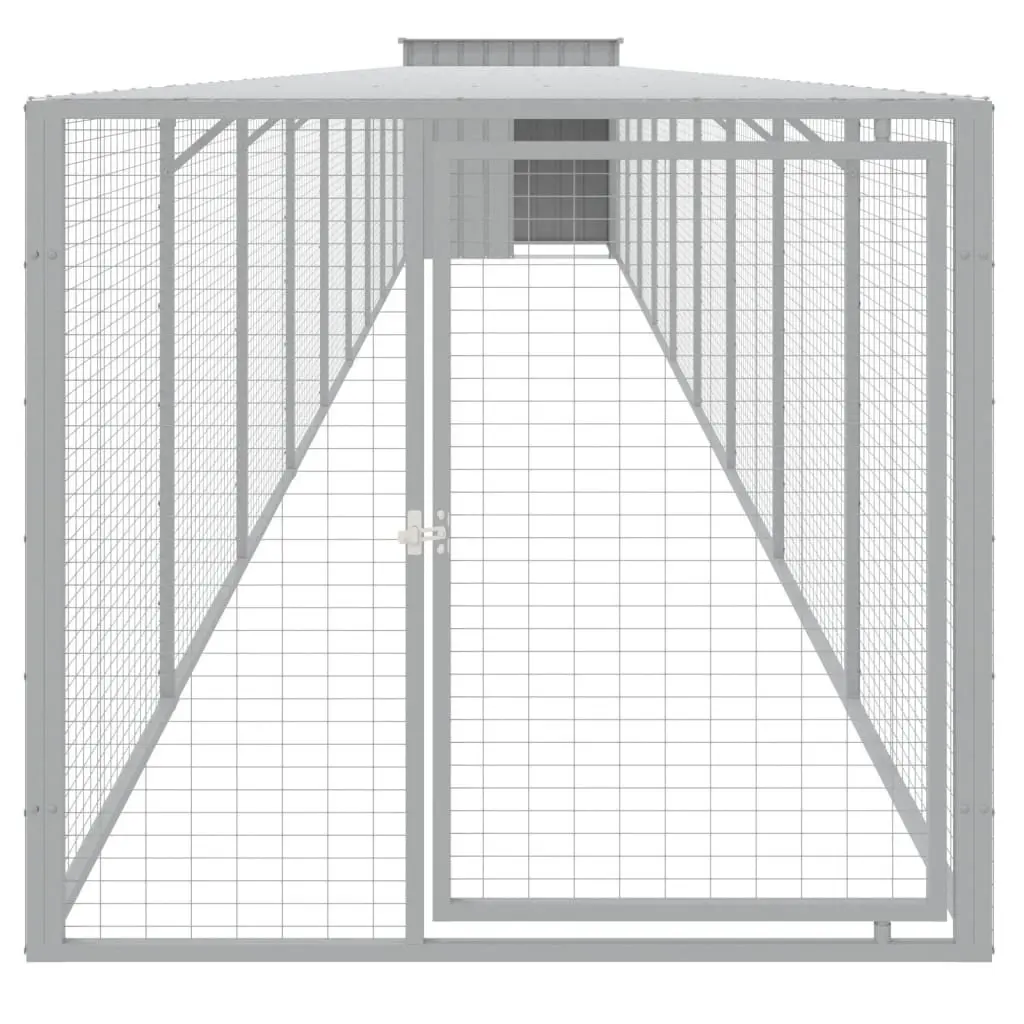 Chicken Cage with Run Light Grey Galvanised Steel Small Animal Habitat