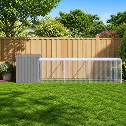 Concise Light Grey Chicken Cage with Run - Reliable Habitat