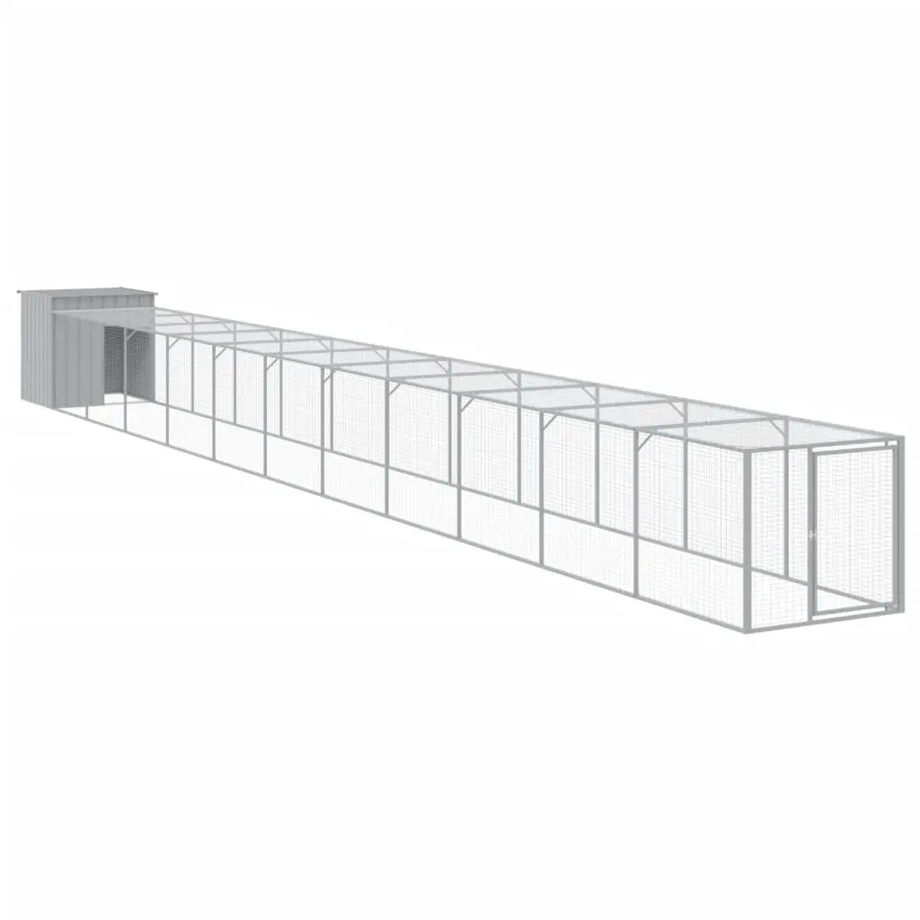 Chicken Cage Grey 110x122x110 cm Galvanised Steel Coop with Run