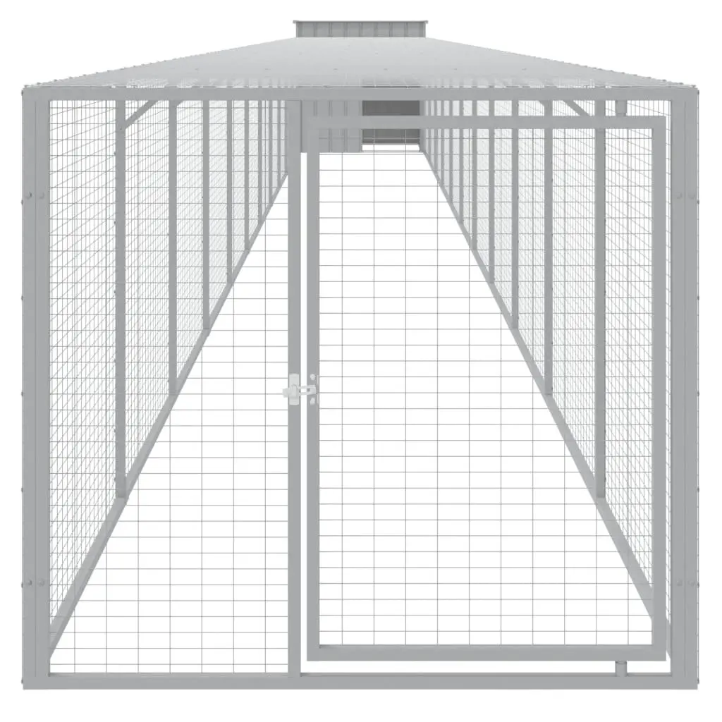 Chicken Cage Grey 110x122x110 cm Galvanised Steel Coop with Run