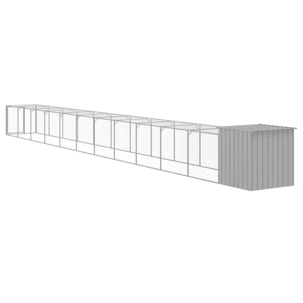 Chicken Cage Grey 110x122x110 cm Galvanised Steel Coop with Run