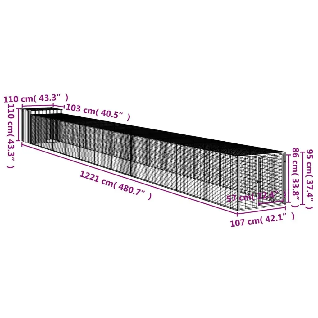 Chicken Cage Grey 110x122x110 cm Galvanised Steel Coop with Run