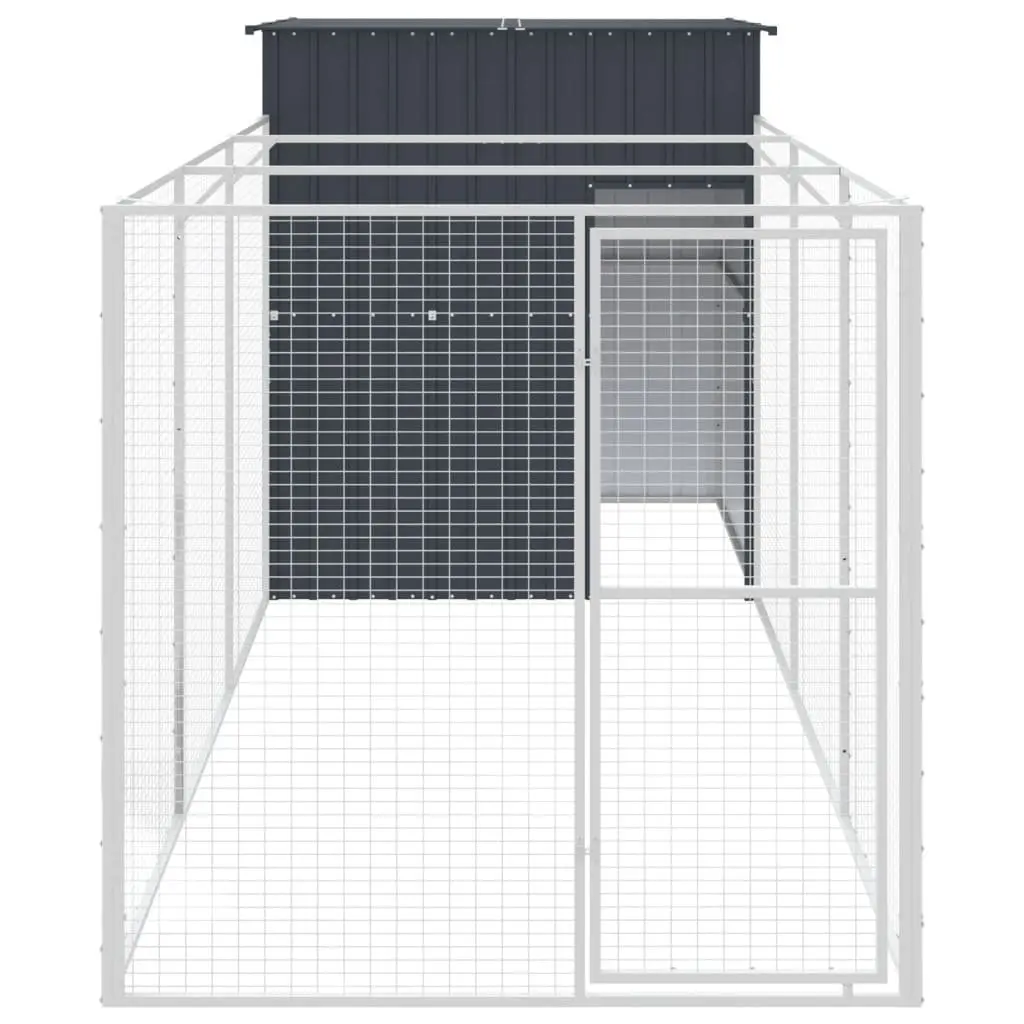 Dog House Anthracite 165x455x181cm Galvanised Steel Outdoor Kennel with Run
