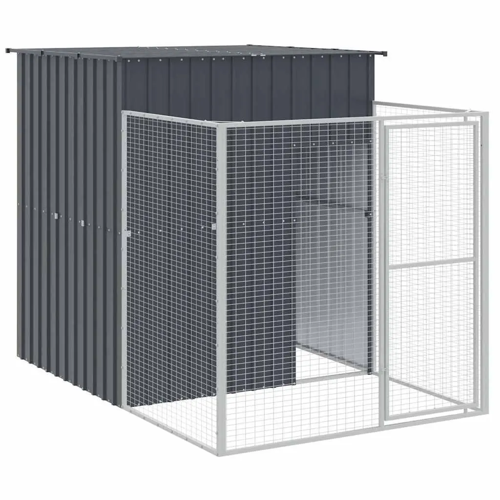Dog House Anthracite 165x455x181cm Galvanised Steel Outdoor Kennel with Run