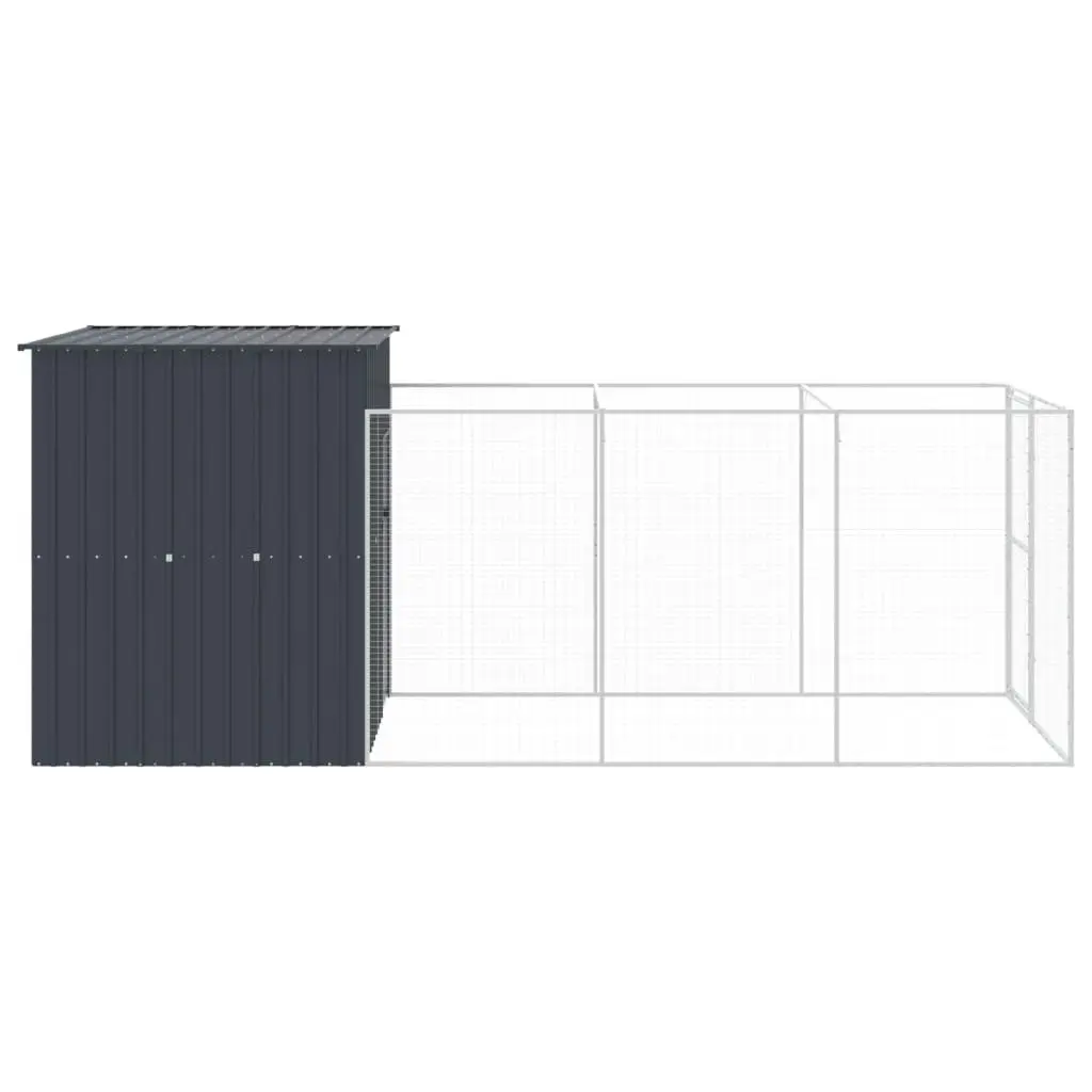 Dog House Anthracite 165x455x181cm Galvanised Steel Outdoor Kennel with Run