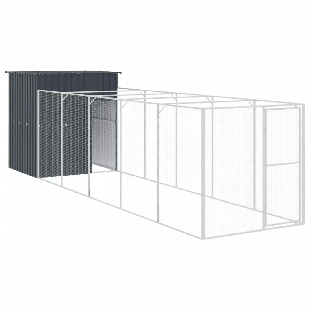 Dog Kennel Anthracite Large Galvanised Steel Outdoor House with Run