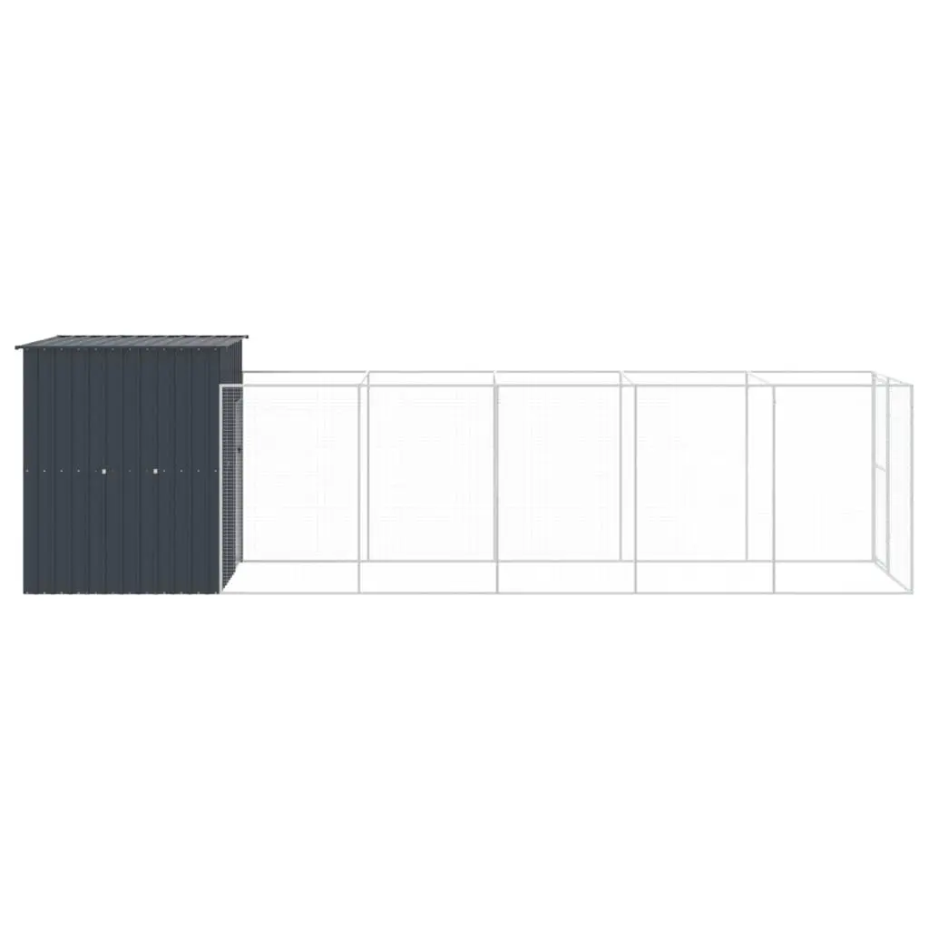Dog Kennel Anthracite Large Galvanised Steel Outdoor House with Run